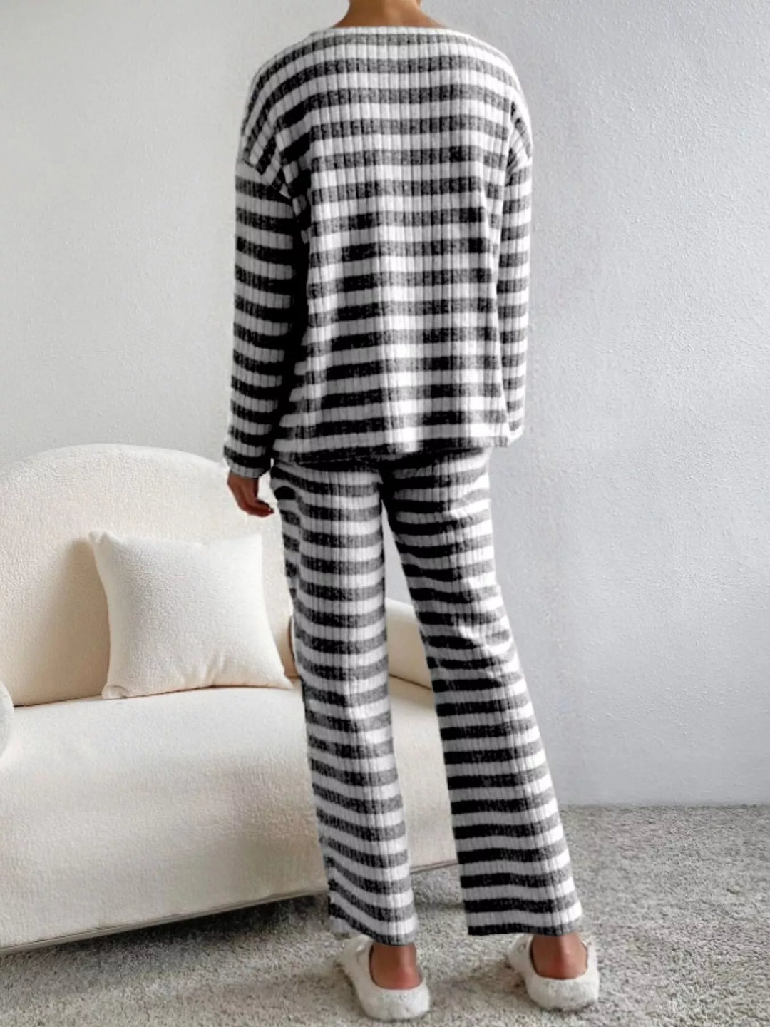 Striped Ribbed Knit Top and Pants Set