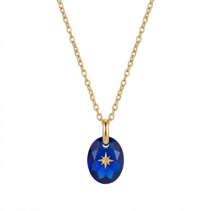 Vintage-style Natural Stone Twelve Zodiac Birthstone Star Pendant Titanium Steel Necklace