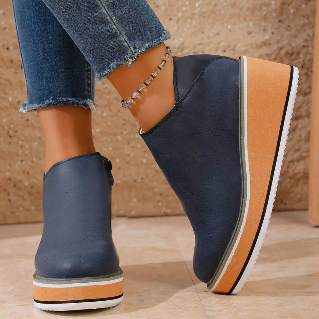 Round Toe Wedge Ankle Boots
