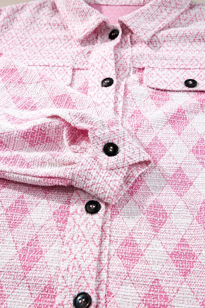 Geometric Print Textured Flap Pocket Shacket