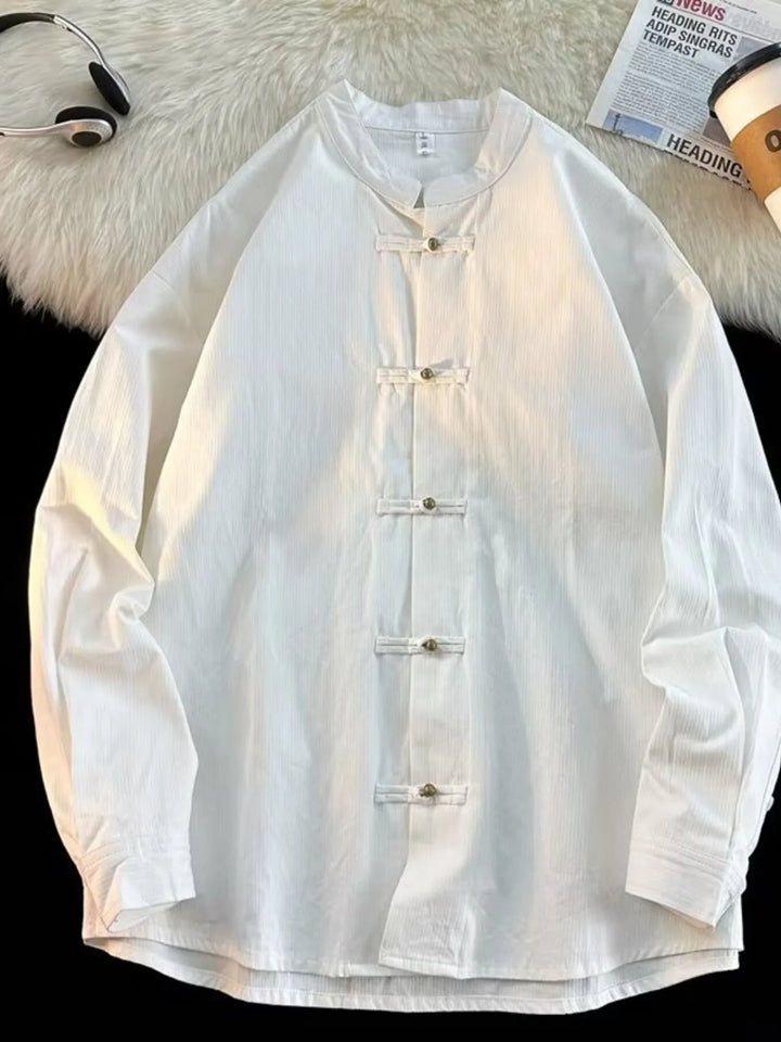 Men's Plus Size Chinese Style Button-Up Long Sleeve Shirt