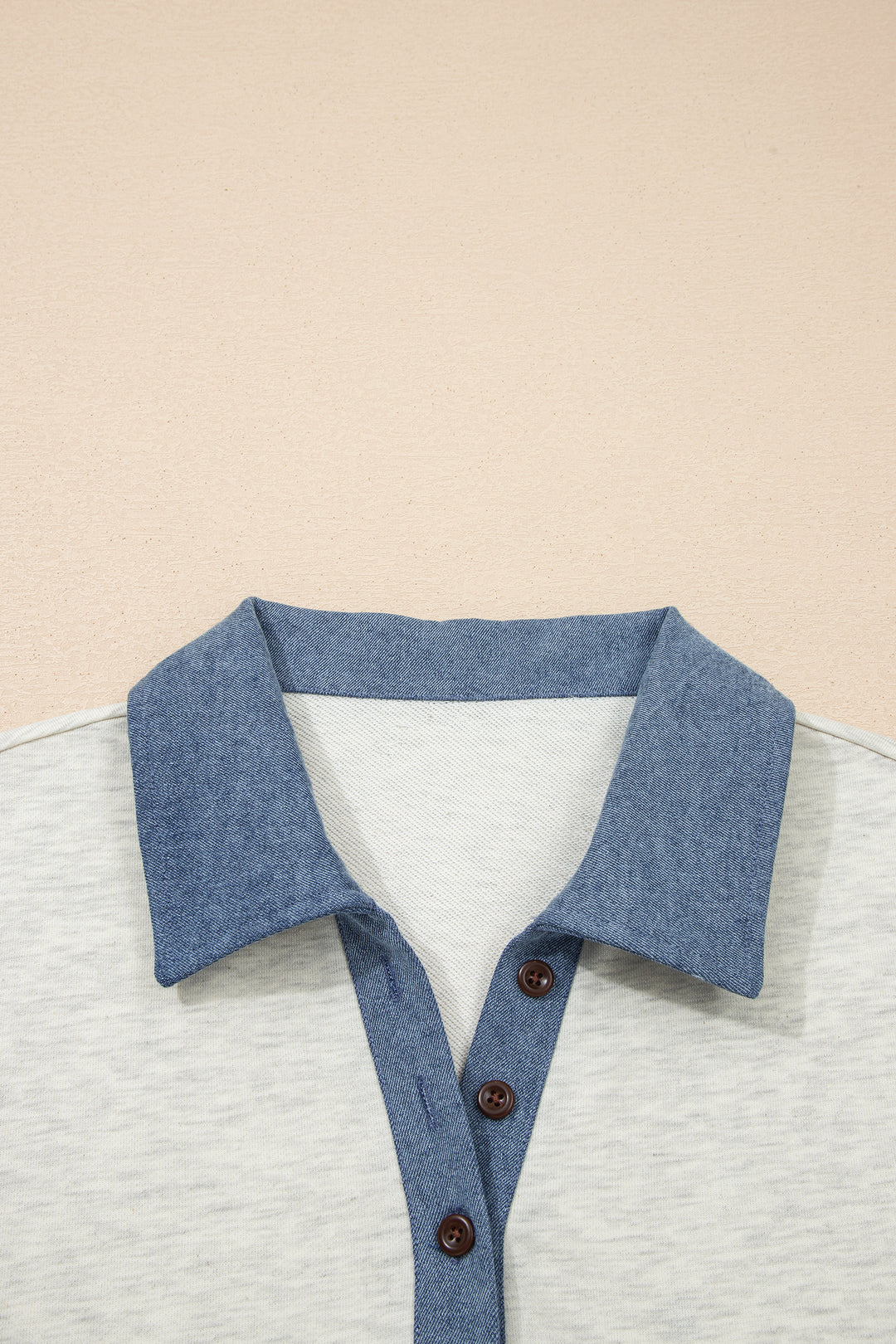 Light Grey Denim Color Block Patchwork Button Polo Collar T Shirt Tunic Dress