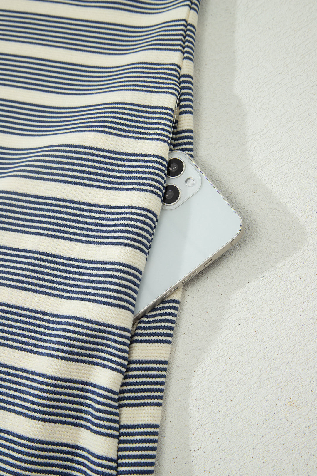 Blue Stripe Plus Size Contrast Trim Button V Neck Ruffle Sleeve Shift Dress