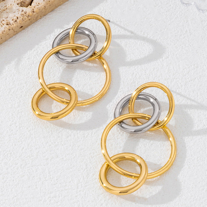 Wholesale Trendy Interlinked Multi-Ring Drop Earrings, New Niche Versatile Fashion Earrings For Women