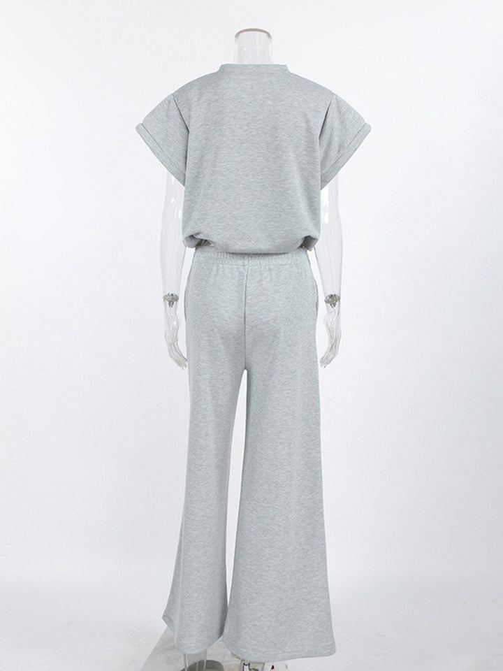 Round Neck Top and Wide Leg Pants Set