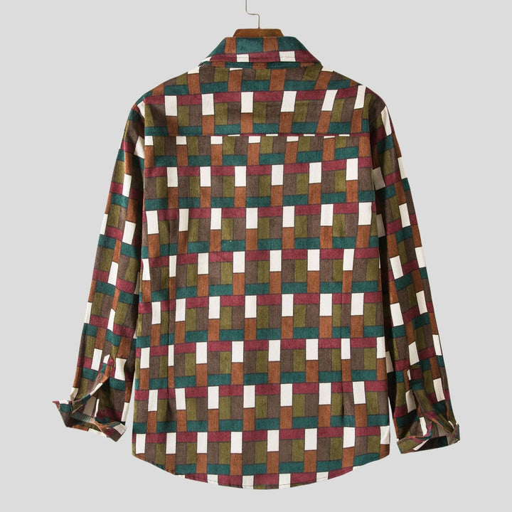Men's Plus Size Geometric Checkered Casual Button-Up Shirt