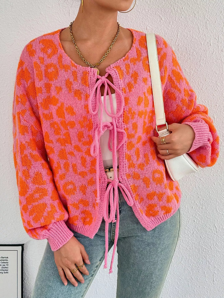 Leopard Tie Front Cardigan