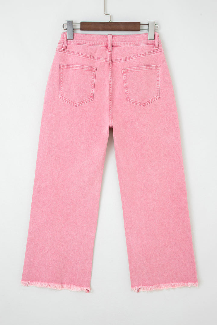 Peach Blossom Acid Washed High Rise Cropped Wide Leg Jeans