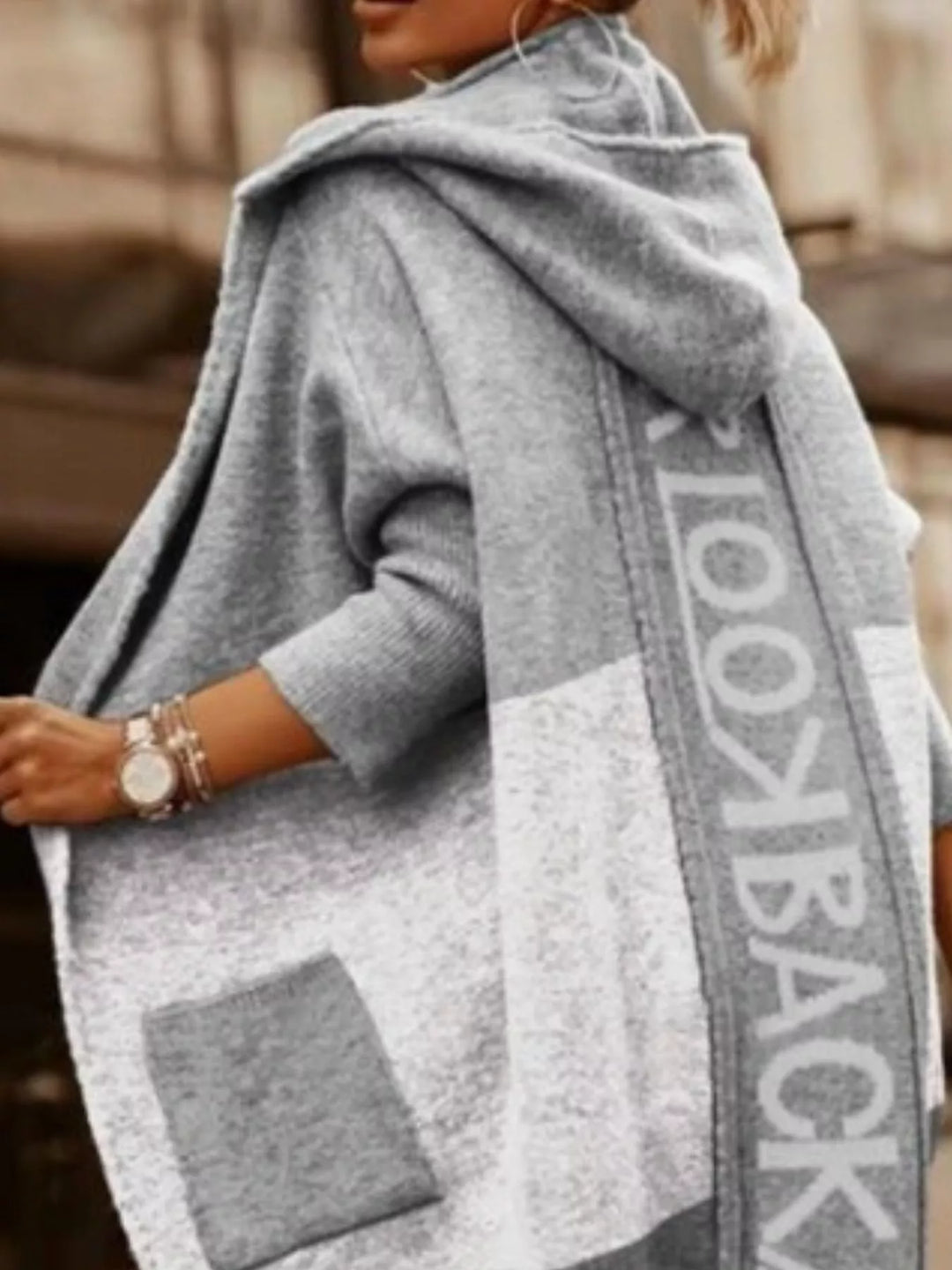 Full Size Hooded Color Block Open Front Cardigan Plus Size