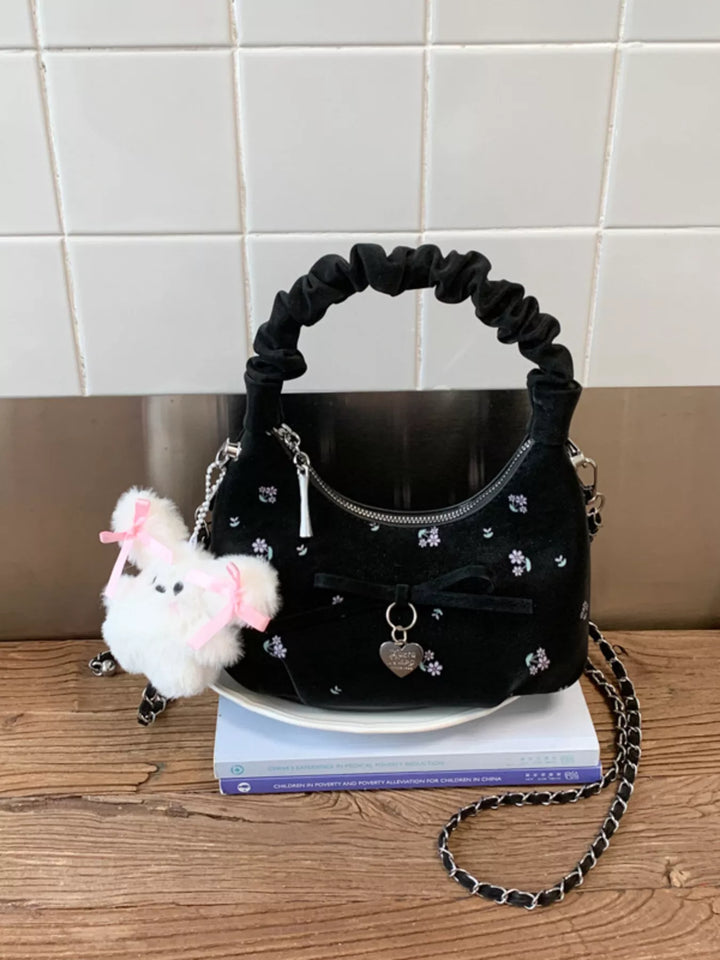Ruched Handle Crossbody Bag with Bow
