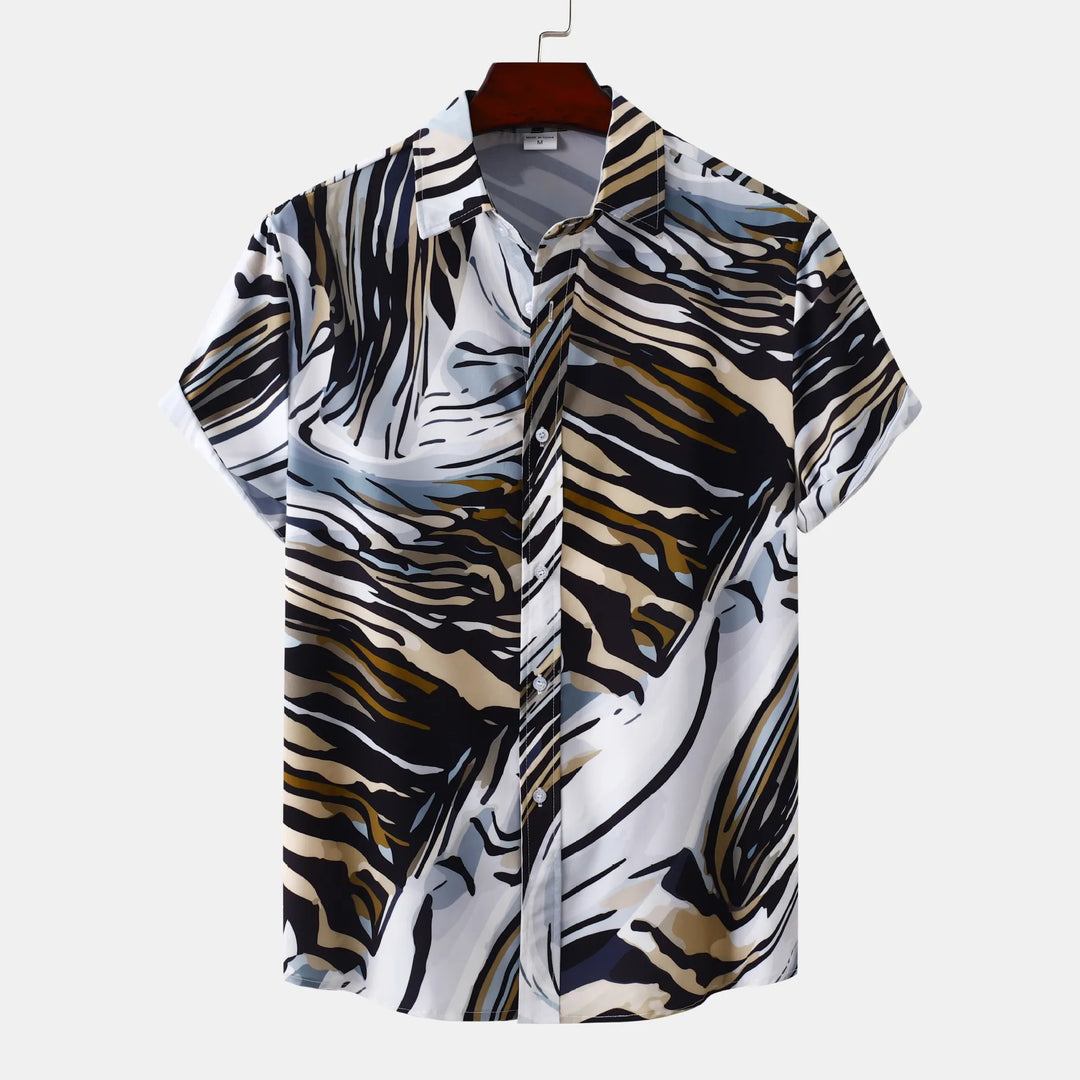 Men's Plus Size Abstract Tiger Print Short Sleeve Button-Up Shirt