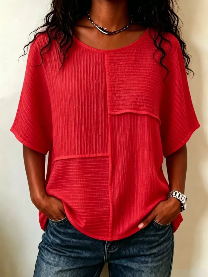 Full Size Texture Round Neck Half Sleeve Blouse Plus Size