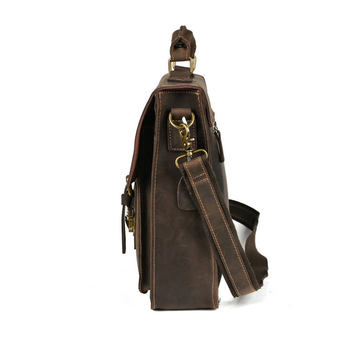 Top Layer Leather One-shoulder Crossbody Laptop Bag