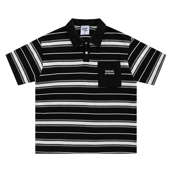 Loose-fitting Polo Shirt With A Lapel Collar Short-sleeved Striped T-shirt