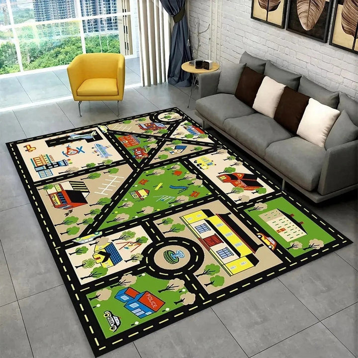 Fun Racing Track Flannel Floor Mat Non-Slip Home Decor Rug For Kids Rooms And Play Areas