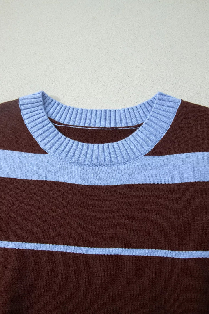 Striped Short Sleeve Round Neck Casual Knit Top