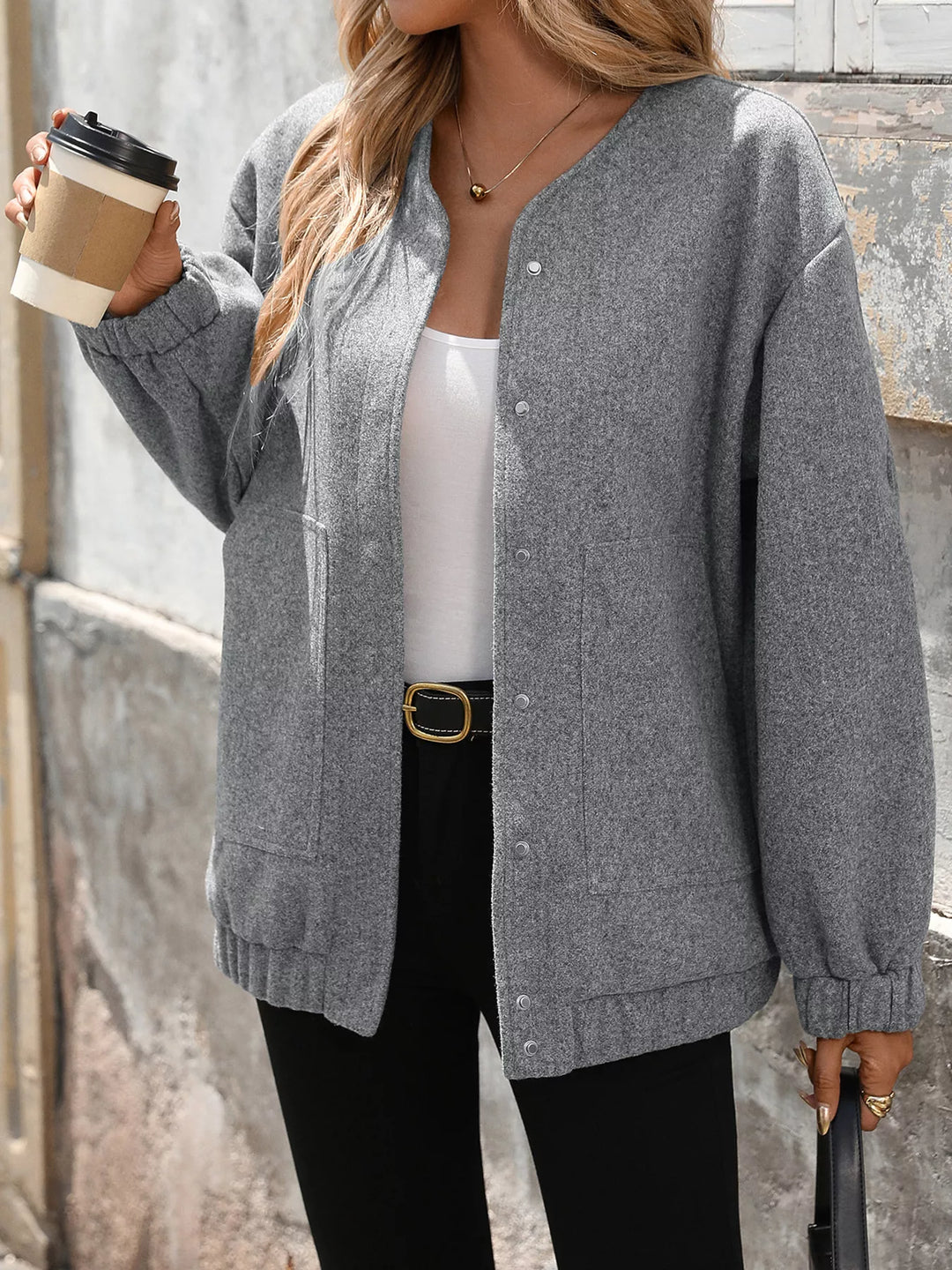 Snap Down Dropped Shoulder Jacket