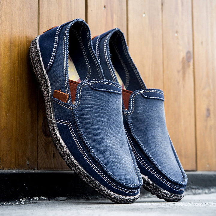 Mens Casual Canvas Loafer Shoes Fashionable Washed Denim