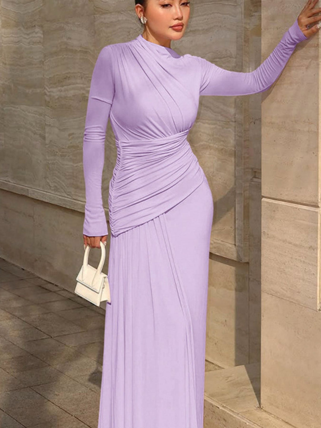 Ruched Long Sleeve Mermaid Maxi Dress