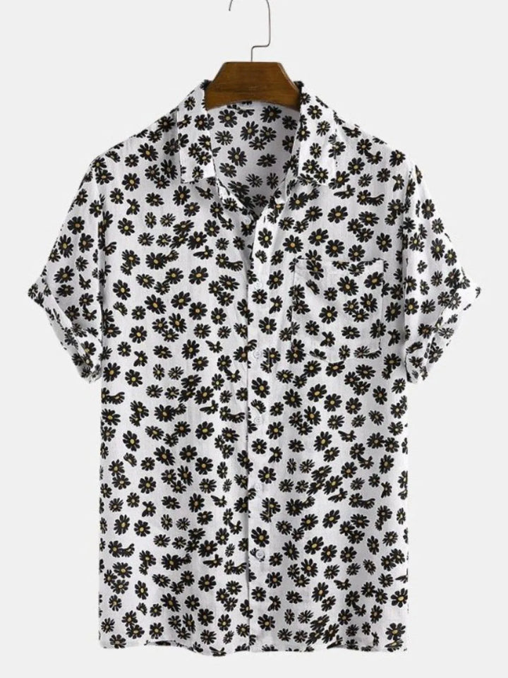 Men's Full Size Daisy Print Button Up Shirt Plus Size