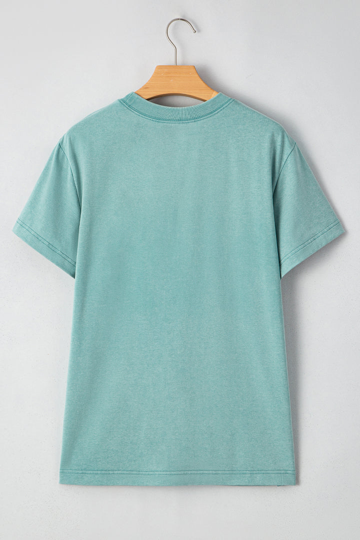 T-shirt ras du cou imprimé vert mer MAMA délavé minéral