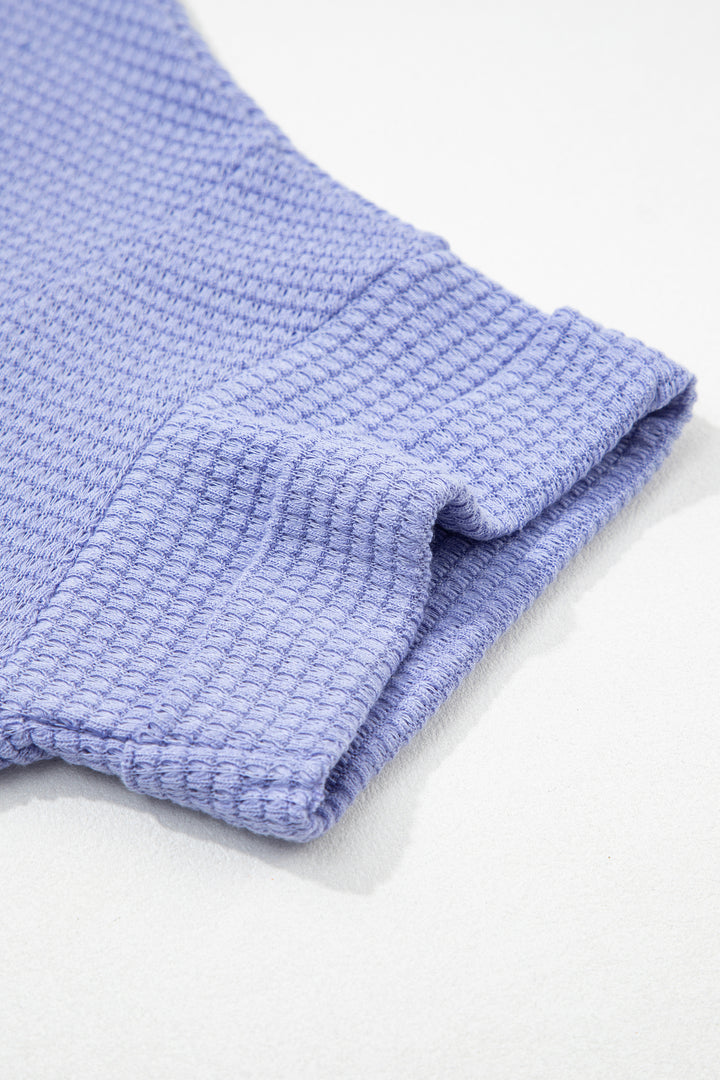 Wisteria Waffle V Neck Short Sleeve Knit Top