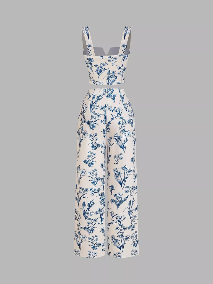 Floral Print Cami Top & Wide Leg Pants Set