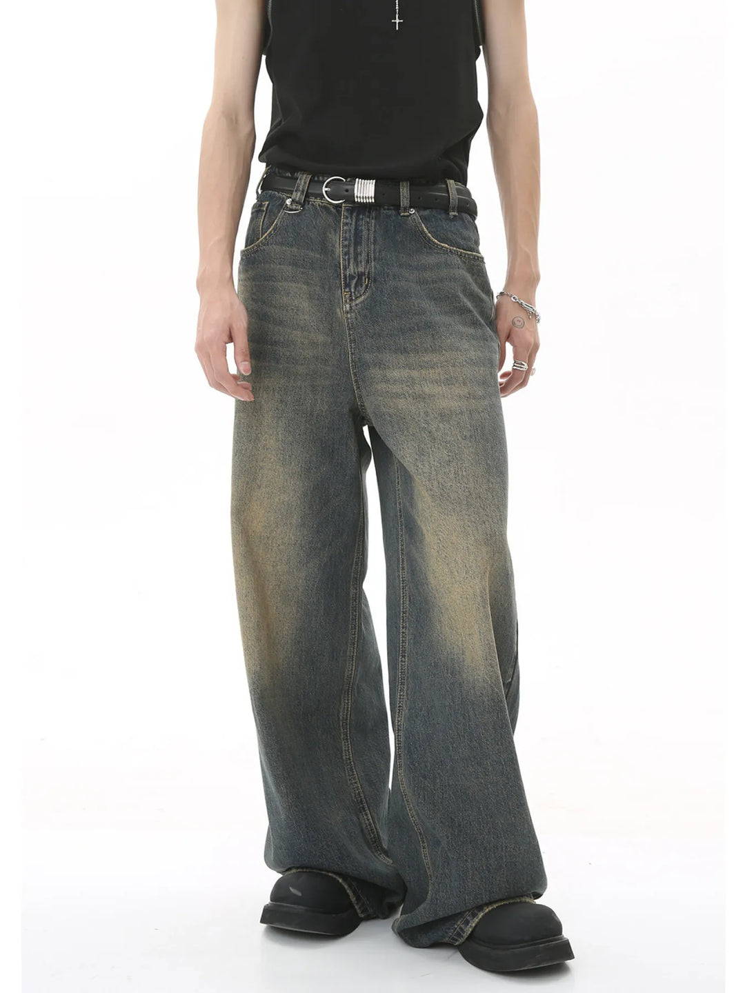 Men's Full Size Vintage Wash Wide Leg Jeans Plus Size
