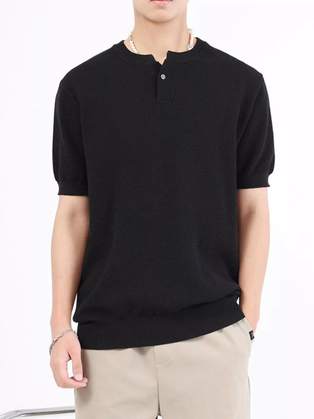 Men's Plus Size Casual Knitted Henley T-Shirt