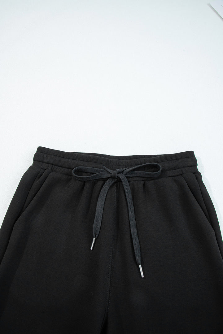 Black Zip Collar Long Sleeve Top Drawstring Pants Set