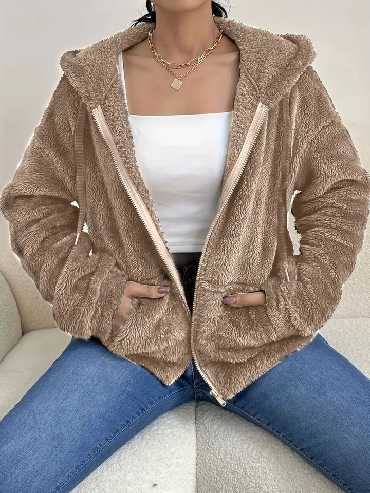 Drawstring Fleece Zip-Up Outerwear