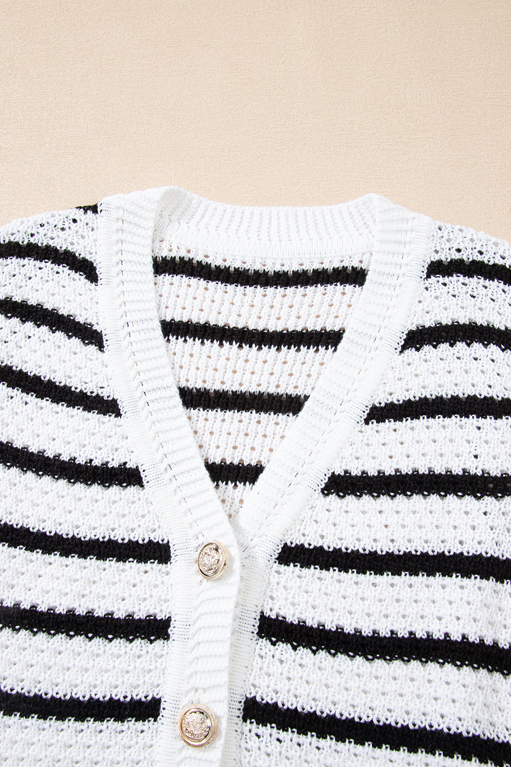 Black Stripe V Neck Gold Buttons Elegant Sweater Vest
