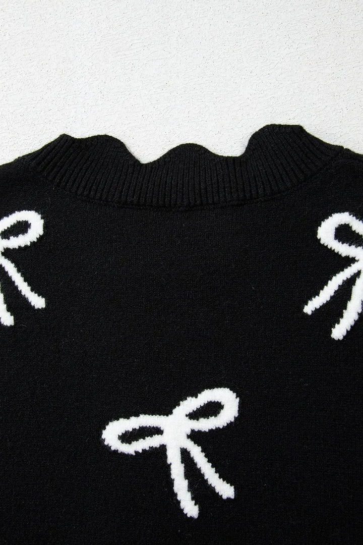 Bow Side Ties Scalloped Hem Cap Sleeve Sweater