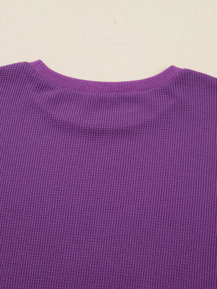 Solid Color Raw Seam Patchwork Ribbed Drop Shoulder Sweatshirt