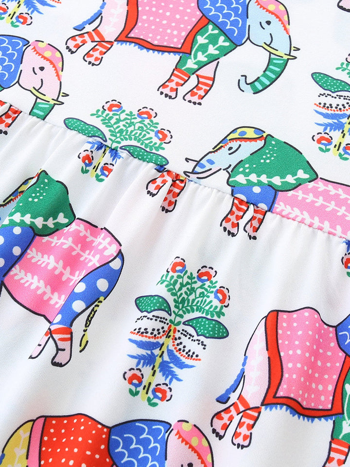 Children's Sleeveless Elephant Print Casual Dress