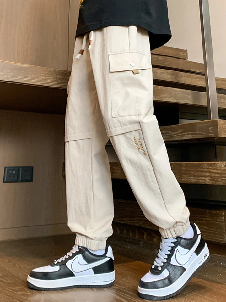 Men's Plus Size Casual Cargo Pants with Drawstring Waist