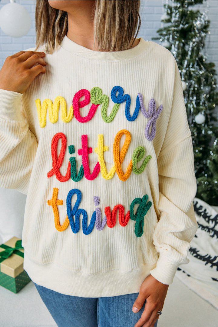 Beige merry little thing Corded Letter Graphic Ribbed Loose Sweatshirt