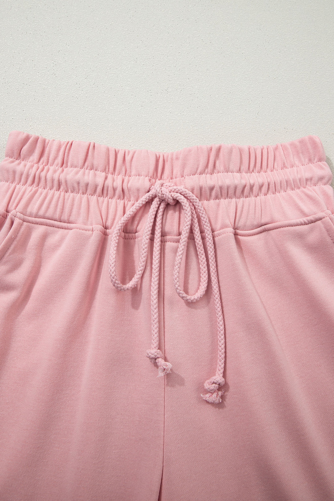 Light Pink Solid Color Loose Tee Drawstring Wide Leg Pants 2pcs Outfit