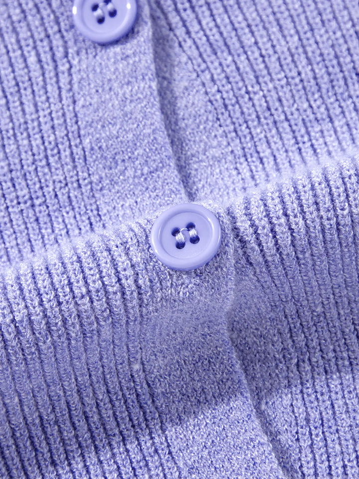 Ribbed Knit Button Front V Neck Cardigan