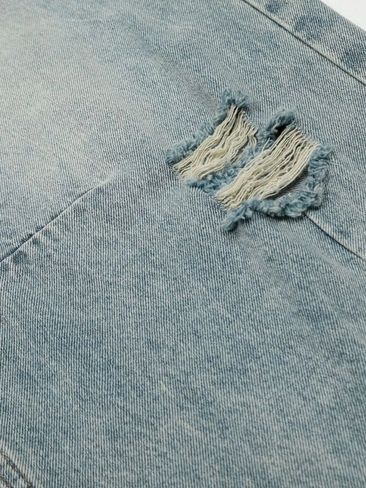 Men's Washed Distressed Curved Jeans
