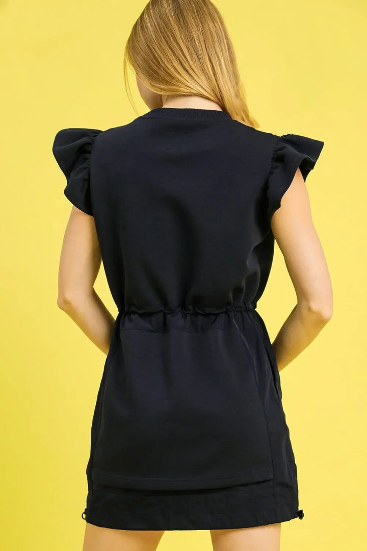 Umgee Luxe knit Ruffle Sleeve Drawstring Mini Dress