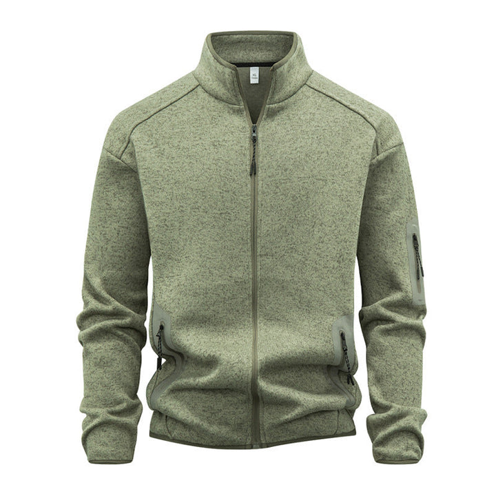 Zippered Pocket Long-sleeve Stand-collar Cardigan Sweatshirt