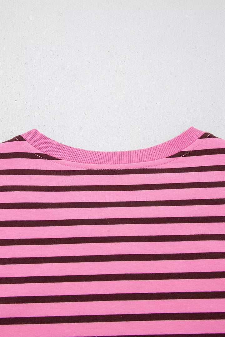 Stripe V Neck Drop Shoulder Long Sleeve Top