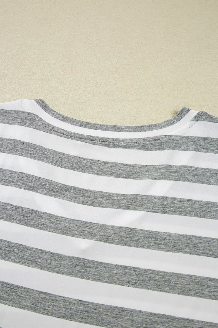 Casual Striped V-Neck Midi T-Shirt Dress