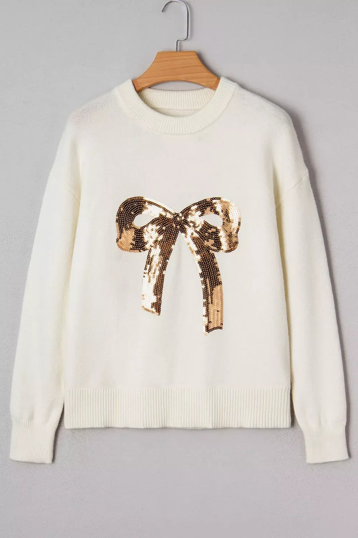 Sequin Bow Embellished Pullover Sweater