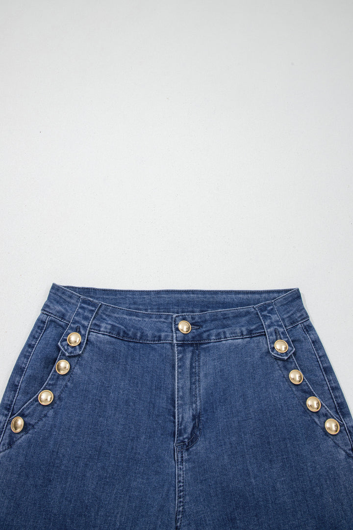 Ashleigh Blue Golden Button Detail Rolled Edge Flare Leg Jeans