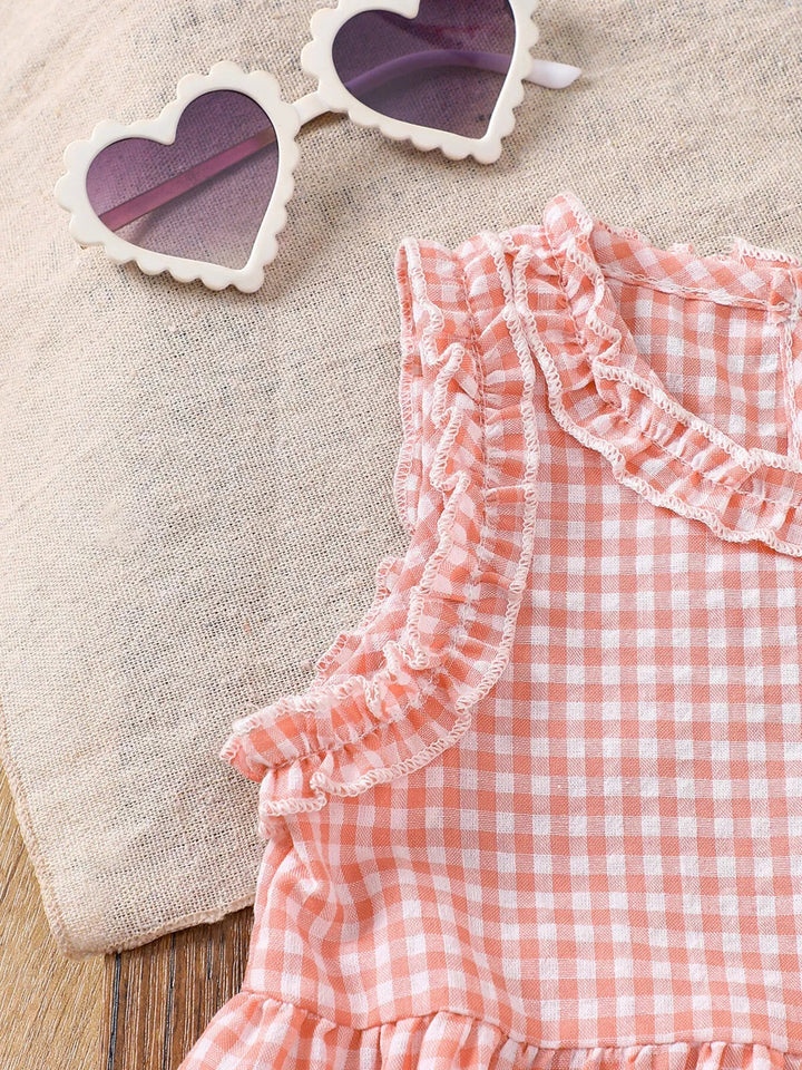 Children's Gingham Ruffle Trim Sleeveless Top & Pants Set
