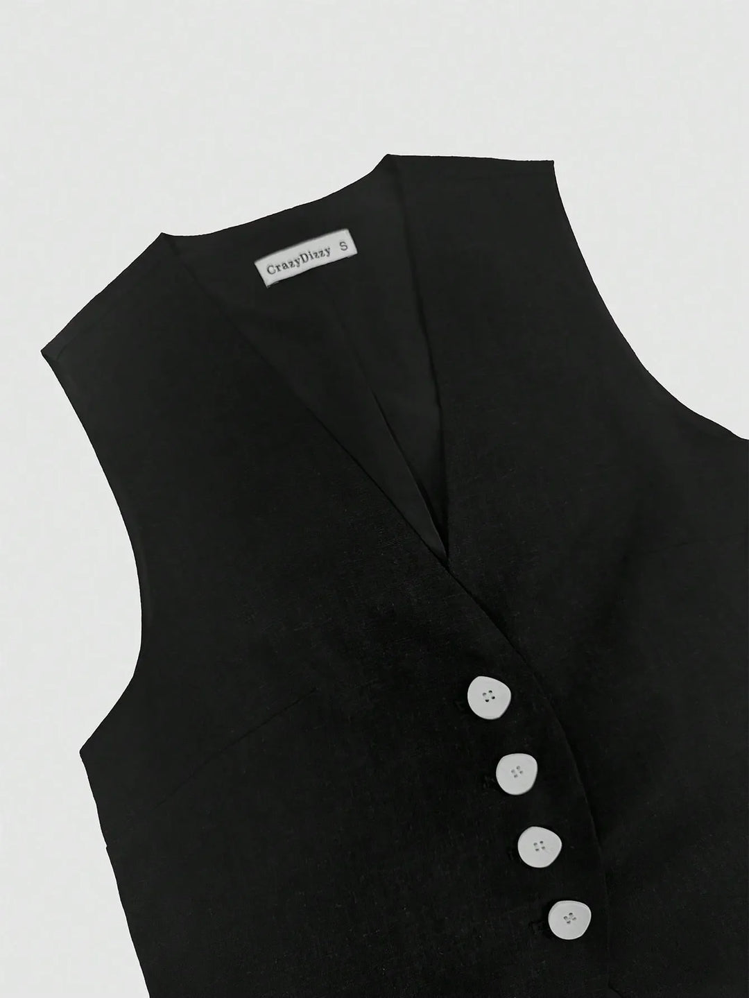 V-Neck Button Detail Vest and Skirt Two-Piece Set