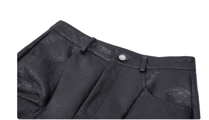 Special-shaped Deconstruction Stitching Pu Leather Pants Men's Autumn