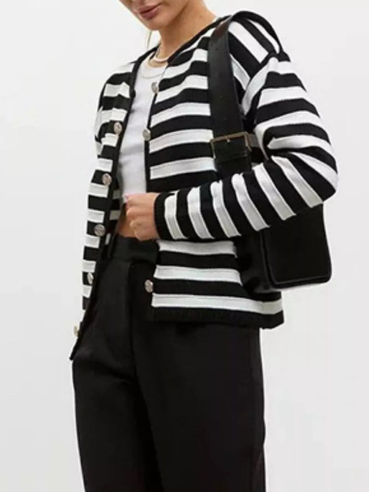 Striped Button-Down Knit Cardigan